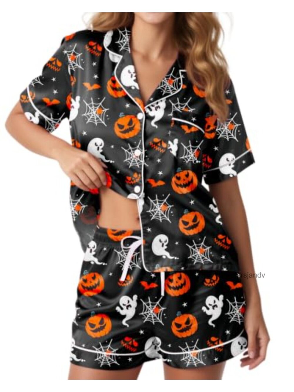Silky Satin Pajama Set Button Down Top & Shorts Women Sleepwear Lounge